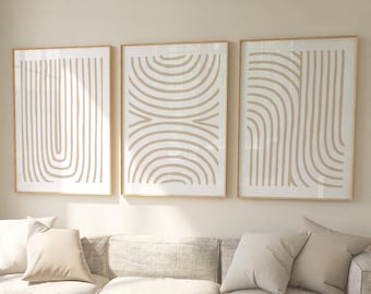 Geometric Line Art Print Set of 3, Beige Minimalist Arches (Digital Download)