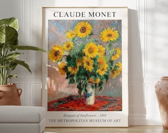Claude Monet Sunflowers Print - Famous Museum Art Prints - Exhibition Poster - Digital Download