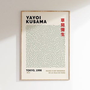 Impresión de Yayoi Kusama, póster de Kusama, impresión verde salvia, póster de exposición, arte japonés, redes infinitas, arte con motivos verdes, impresión digital de Kusama