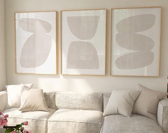 Neutrales abstraktes minimalistisches Art Prints 3er Set - skandinavische Galeriewand, printable Digital Download