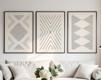 Minimalist Line Art Prints Set: Black and Beige Abstract Wall Decor (Digital Download