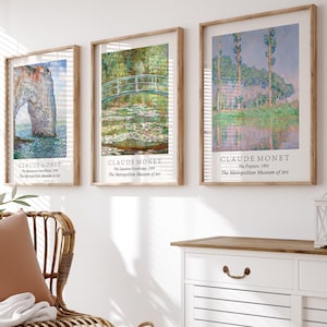 Claude Monet Print Set of 3, Exhibition Posters, Gallery Wall Set, Impressionism Printable Art, Digital Download