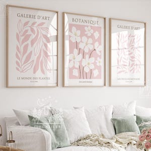 Lot de 3 impressions roses blush, art mural fleurs botaniques, art esthétique rose au-dessus du lit, décoration murale imprimable de la galerie Girly, téléchargement numérique