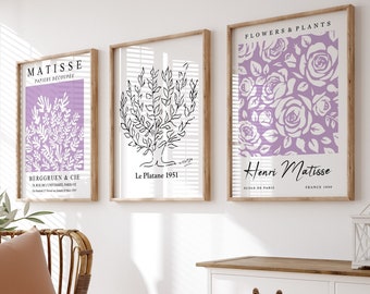 Purple Matisse Prints Set of 3, Purple Wall Art, Flower Market Print,PRINTABLE, Digital Download