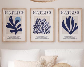 Navy Blue Matisse Prints Set: Coastal Modern Art (Digital Download)