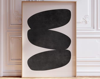 Minimalistische abstrakte Wandkunst zum ausdrucken, schwarze mutige Geometrie, modernes Japandi Wabi Sabi Dekor, digitaler Download