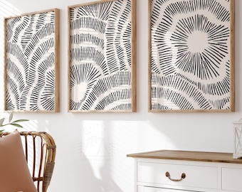 Geometric Black Lines Art Prints: Minimalist Set of 3 (Digital Download)
