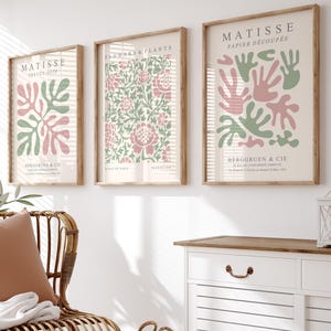 Matisse Prints Set of 3, Blush Pink & Sage Green Wall Art, Gallery Wall Decor, Boho Digital Download Print Set