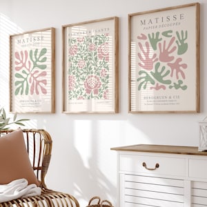 Matisse prints set van 3, blush roze en saliegroen muurkunst, galerie wanddecoratie, boho digitale download printset