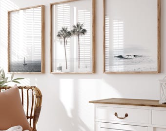 Set of 3 Coastal Prints, Minimalist Ocean Wall Art Photography, Beach House Decor (Digital Download)