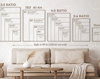 Wall Art Size Guide, Frame Sizes Guide, Poster Size Guide, Print Size Chart, Digital Print Size Guide, Wall Art Ratio Guide, cm inch