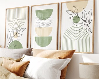 Sage Green Boho Print Set: Mid Century Modern Plant Art (Digital Download)
