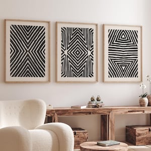 Abstract African Line Art Set, Minimal Afrocentric Wall Prints, Modern Geometric Neutral Home Decor, Trio Digital Download