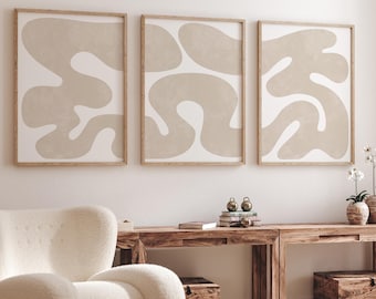 Abstrakt Line Art Triptychon Set Warmer Sand Minimal Moderne Organische Wand Dekor Printable Download