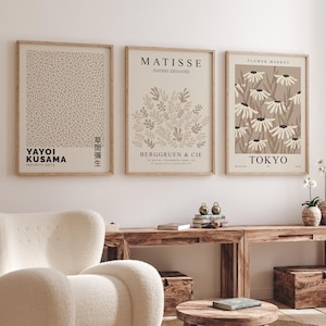 Matisse Print Set of 3, Neutral Gallery Wall Set, Neutral Wall Art, Matisse Poster Download, Neutral Matisse Gallery Wall, Yayoi Kusama