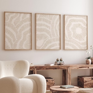 Neutral Geometric Wall Art Set of 3, Minimalist Beige Line Prints, Japandi Abstract Decor, Digital Download, Living Room Poster