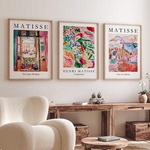 Conjunto de 3 láminas de Matisse: La ventana abierta, La Japonaise, Vista de Collioure - Conjunto de pósteres de Henri Matisse - Descarga de arte mural de 3 piezas