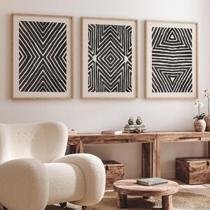 Abstract African Line Art Set, Minimal Afrocentric Wall Prints, Modern Geometric Neutral Home Decor, Trio Digital Download