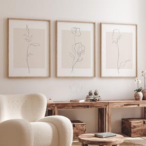 Botanical Line Art Prints Set of 3 | Minimalist One Line Drawings | Abstract Wall Art | Digital Download