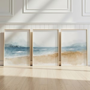 Abstrakt Strand Aquarell Druck 3er Set: Küsten Aquarell Kunst (Digitaler Download)