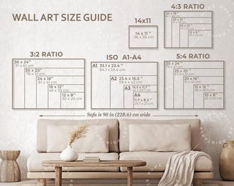 Wall Art Size Guide Horizontal, Poster Size Guide, Print Size Chart, Digital Print Size Guide, Wall Art Ratio Guide, Art Size Guide, cm inch