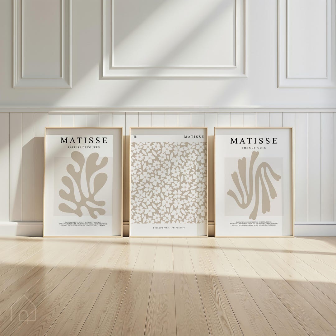 Neutral Matisse Beige Prints Set of 3 : Minimalist Gallery Wall Art ...