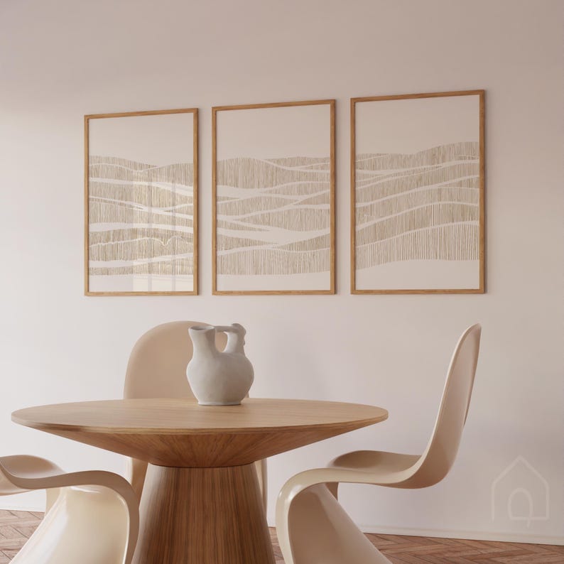 Minimalist Neutral Wall Art Set of 3, Abstract Wavy Hatch Prints ...