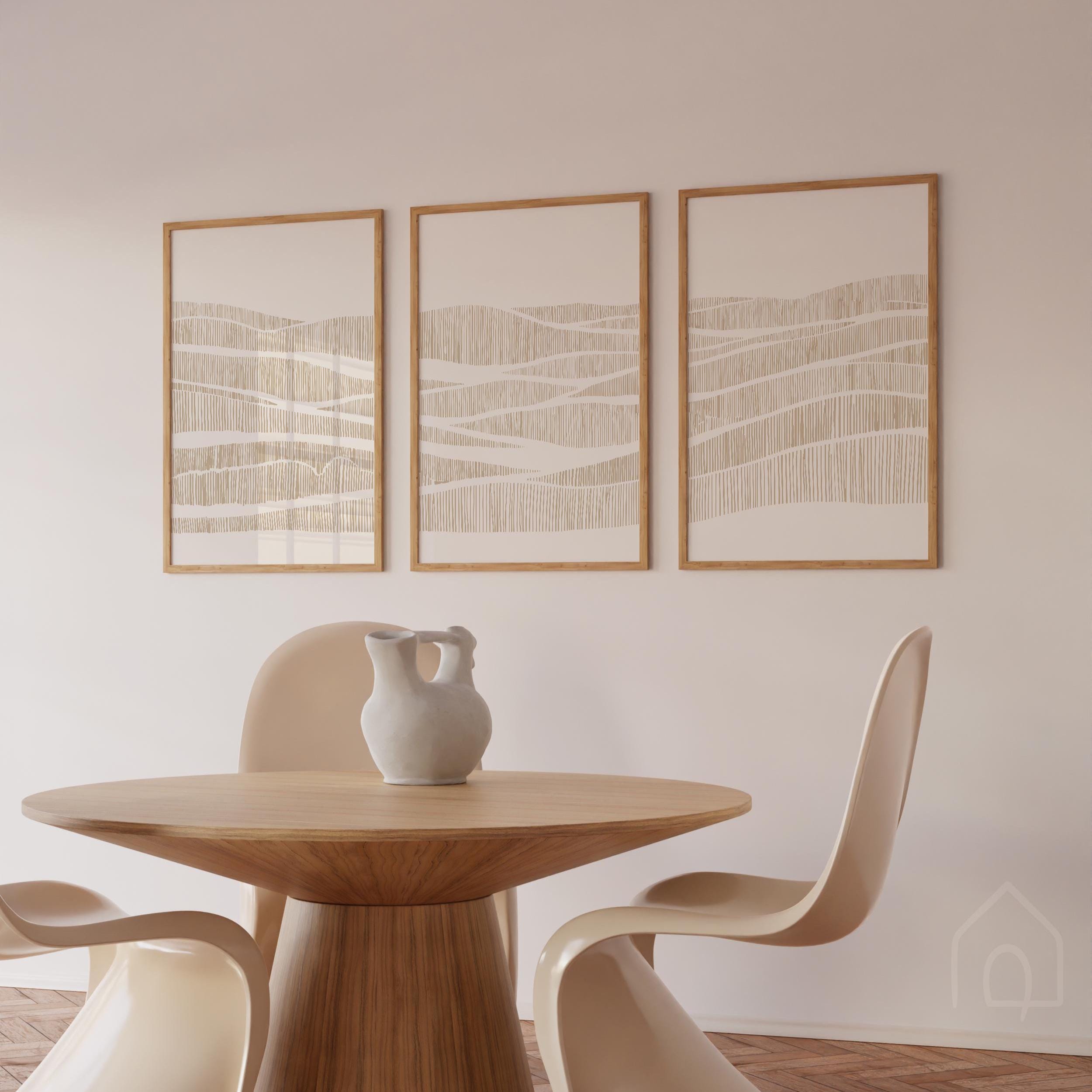 Minimalist Neutral Wall Art Set of 3, Abstract Wavy Hatch Prints ...