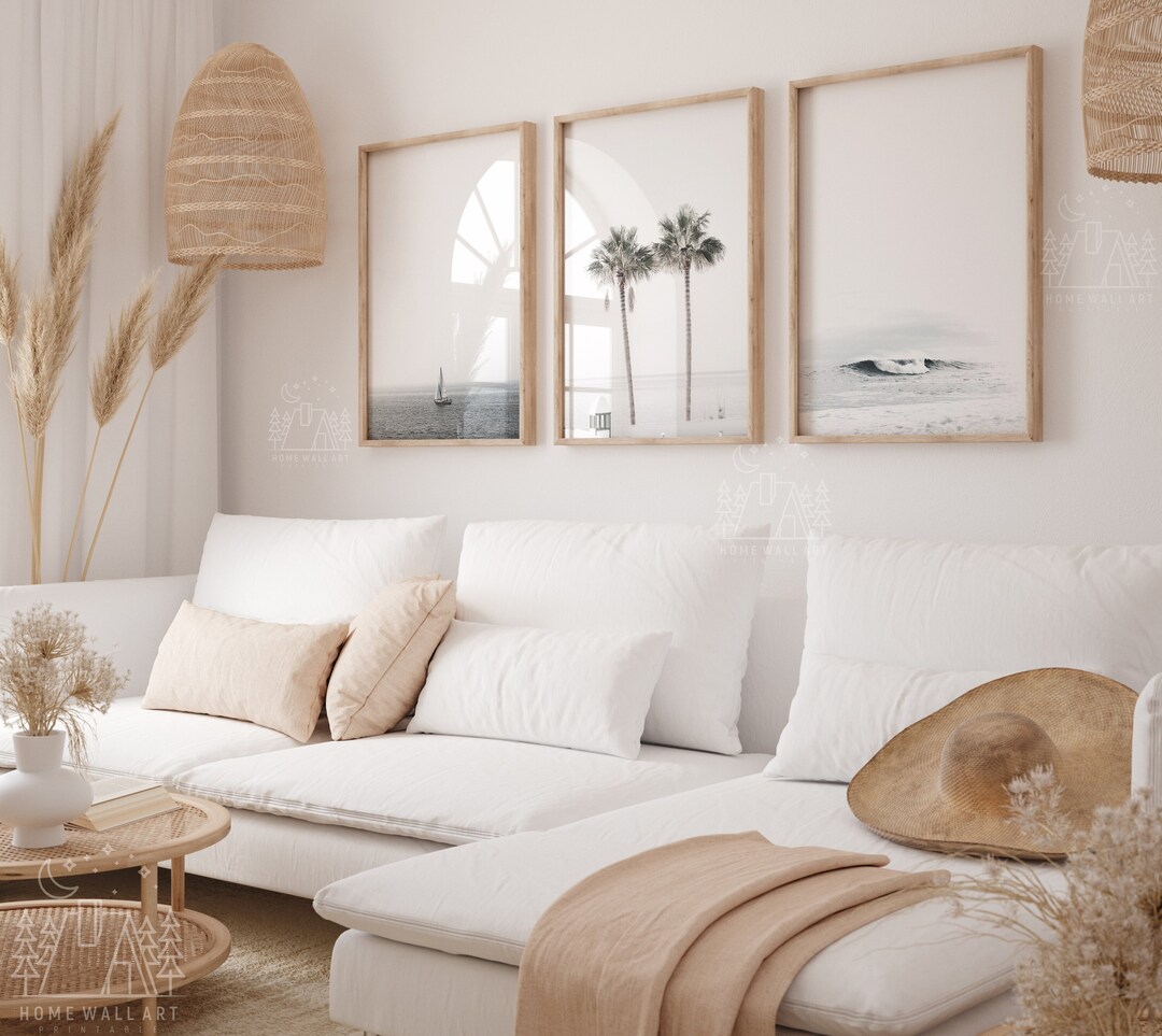 Neutral Ocean Print Set of 3, Minimalist Coastal Wall Art, Beach Decor