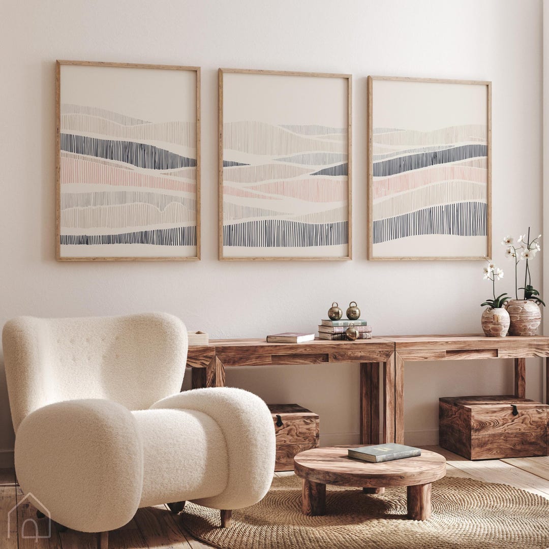 Minimalist Abstract Wall Art Set of 3, Neutral Beige Triptych Printable ...