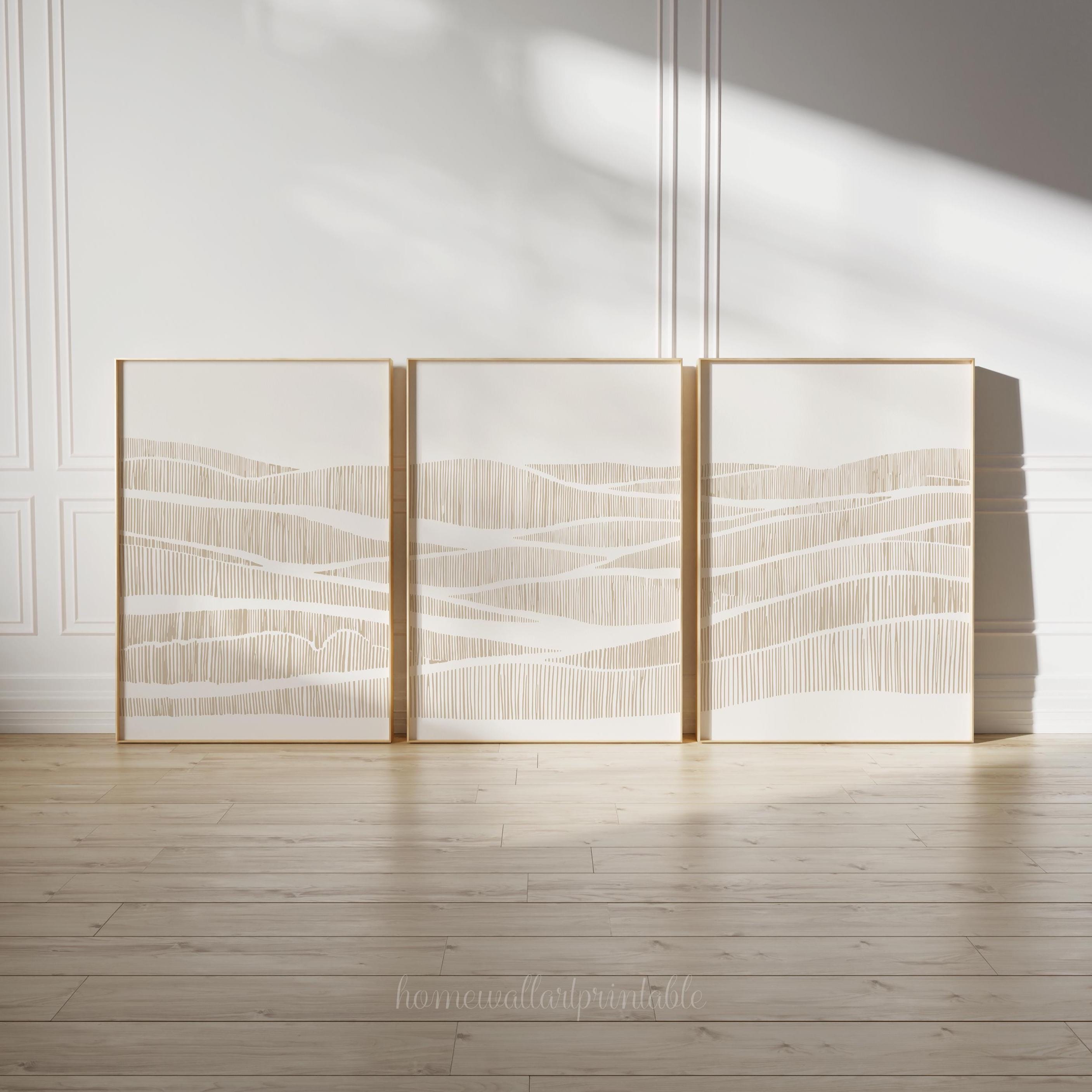 Minimalist Neutral Wall Art Set of 3, Abstract Wavy Hatch Prints ...