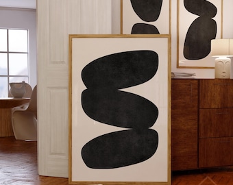 Minimalistisches Triptychon-Set, modernes skandinavisches Galeriedekor, organische Japandi-Drucke, große neutrale abstrakte herunterladbare Stücke