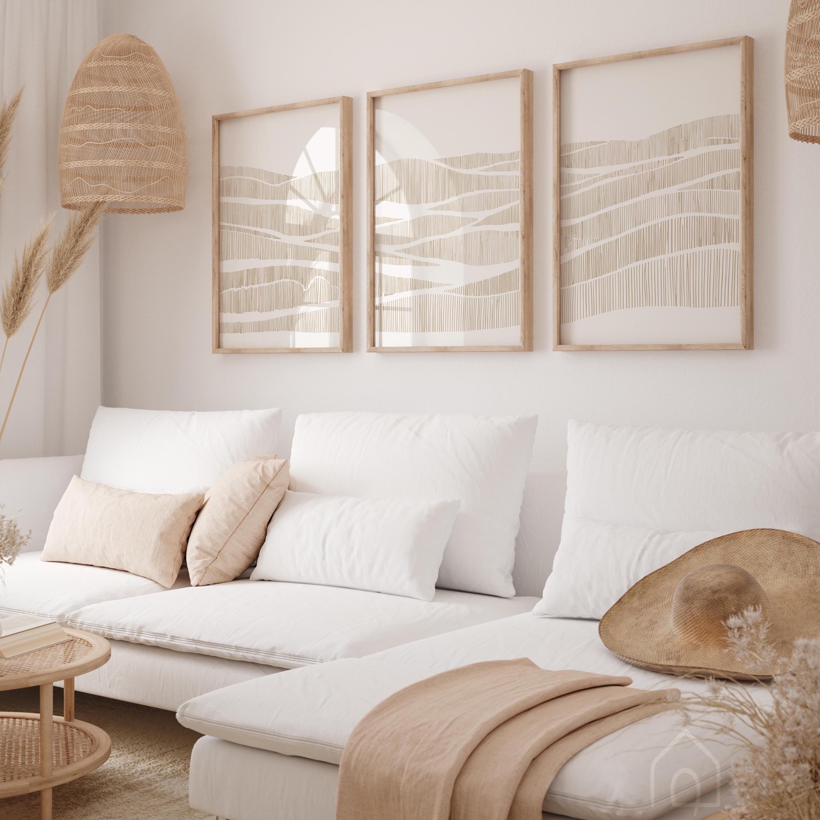 Minimalist Neutral Wall Art Set of 3, Abstract Wavy Hatch Prints ...