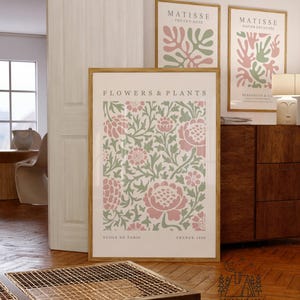 Blush Pink & Sage Green Matisse Prints Set of 3, Green Pink Wall Art, Gallery Wall Set, Digital Download
