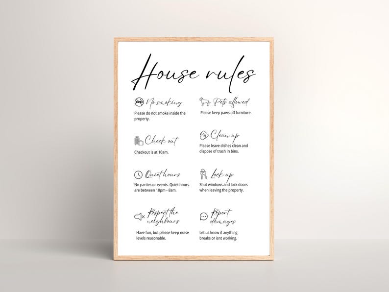 Airbnb House Rules Sign, Guest Arrival Poster for Vacation Rental ...