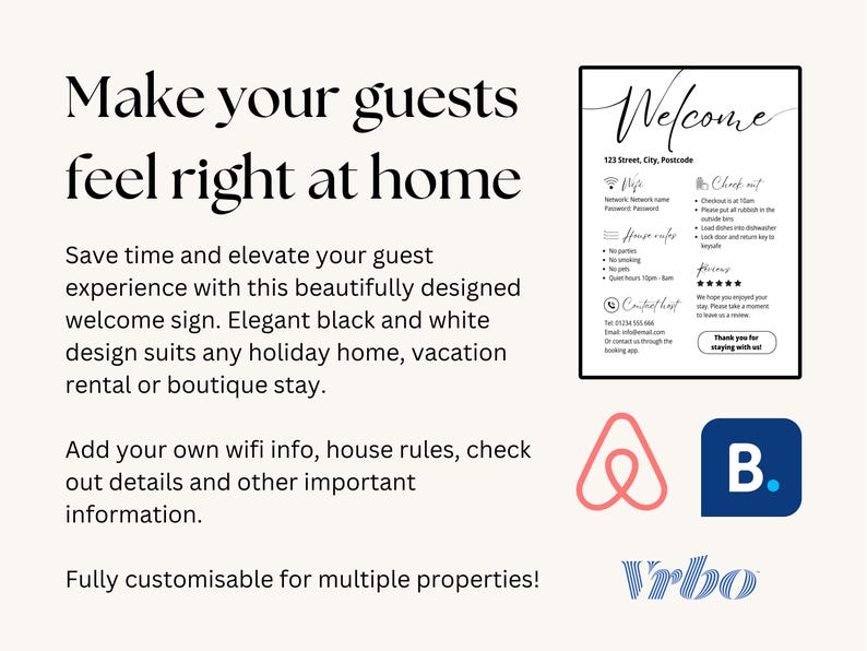Airbnb Welcome Sign, House Rules, Wifi for Vacation Renal and VRBO ...