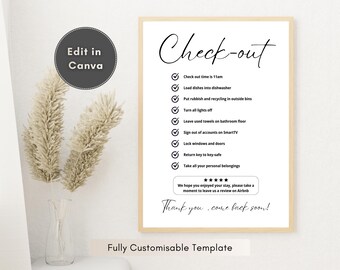 Editable Airbnb Checkout Sign Template, Vacation Rental & VRBO Departure (Digital Download)