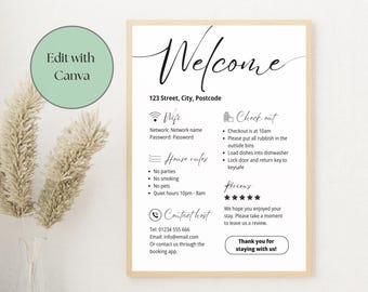 Airbnb Welcome Sign, House Rules, WiFi for Vacation Renal and VRBO (Printable Template)