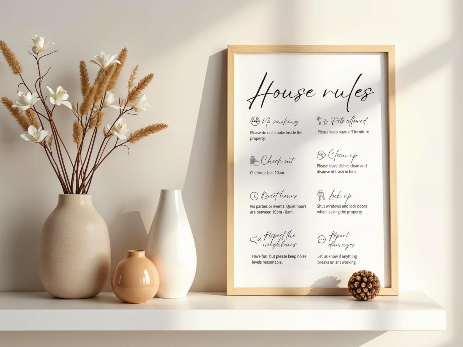 Airbnb House Rules Sign, Guest Arrival Poster for Vacation Rental ...