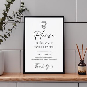 Flush Only Toilet Paper Sign, Airbnb Restroom Decor (Digital Canva Template)