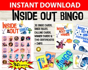 30 cartas Inside Out Inspired Bingo - Inside Out Bingo 5x5 - Tarjetas de bingo imprimibles Inside Out - Inside Out Party Game - Juego de películas Inside Out