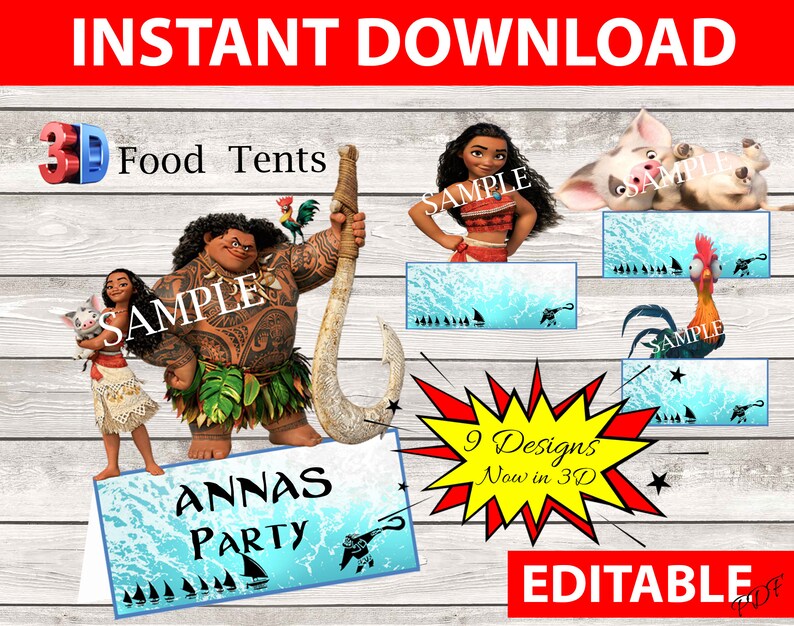 Moana party Food Tents Moana party Place Cards Moana party Food Labels Moana Birthday decor Moana theme party Printable