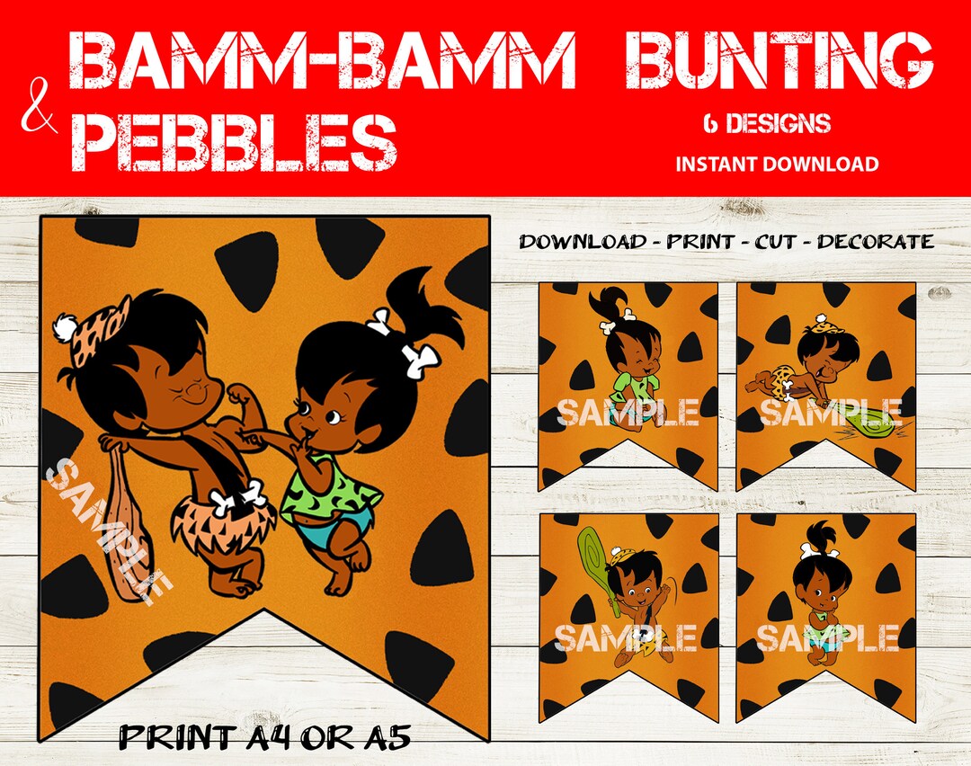 African American Bamm-bamm &amp; Pebbles Banner Printable Pebbles and Bam ...