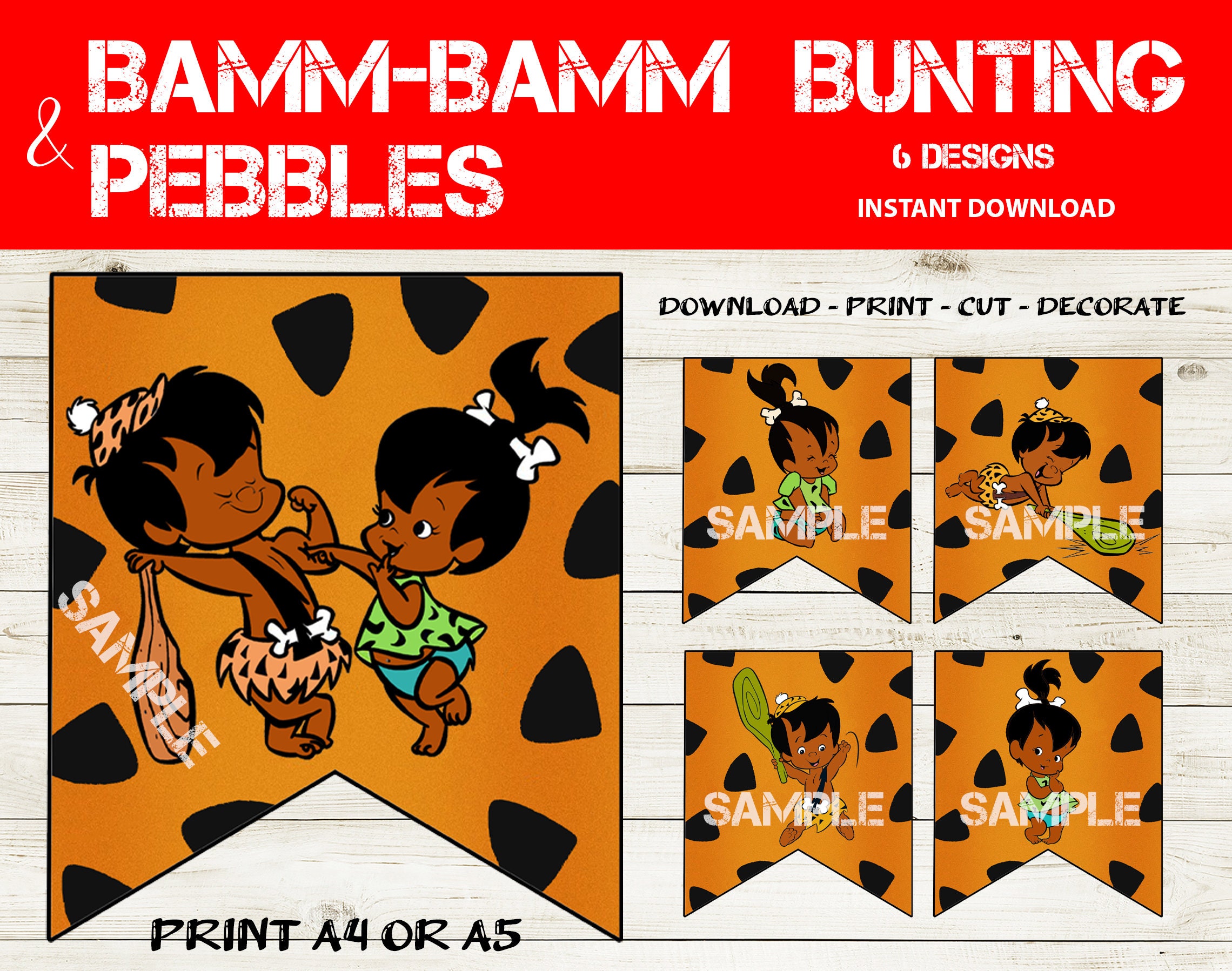 African American Bamm-bamm &amp; Pebbles Banner Printable Pebbles and Bam ...