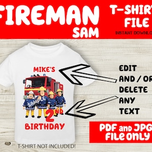 Personalized Fireman Iron On Transfer - Fire Sam Birthday T Shirt Iron on - Digital Download File only - Fireman Printable T-shirt Design