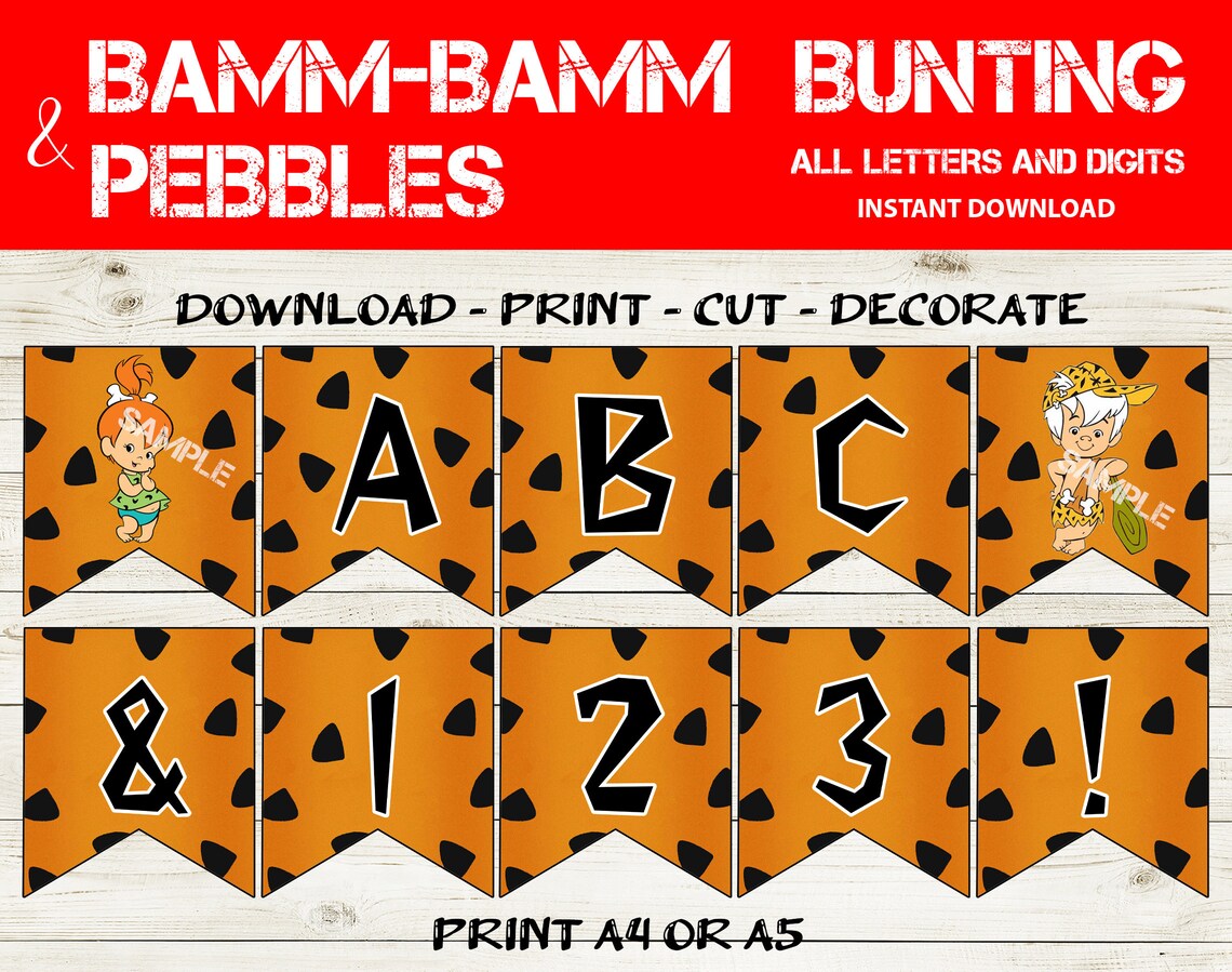 Bamm-bamm &amp; Pebbles Alphabet Banner Printable Pebbles and Bam Bam Baby ...