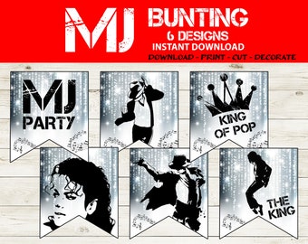 M  Bunting - MJ Flag Banner - Michael Party Decorations - MJ  Party Supplies Instant Download