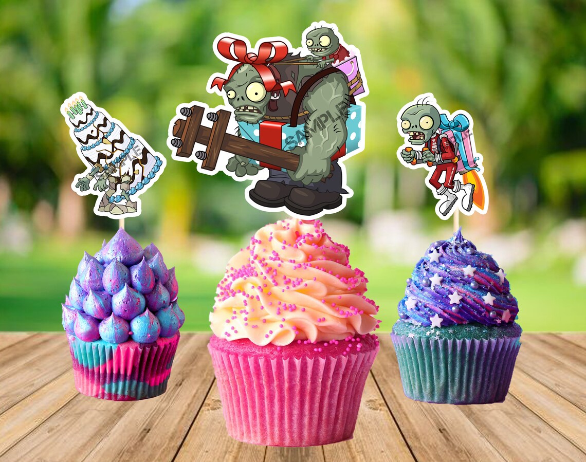 Plants Vs Zombies Cupcake Toppers Printable Zombie Party Etsy