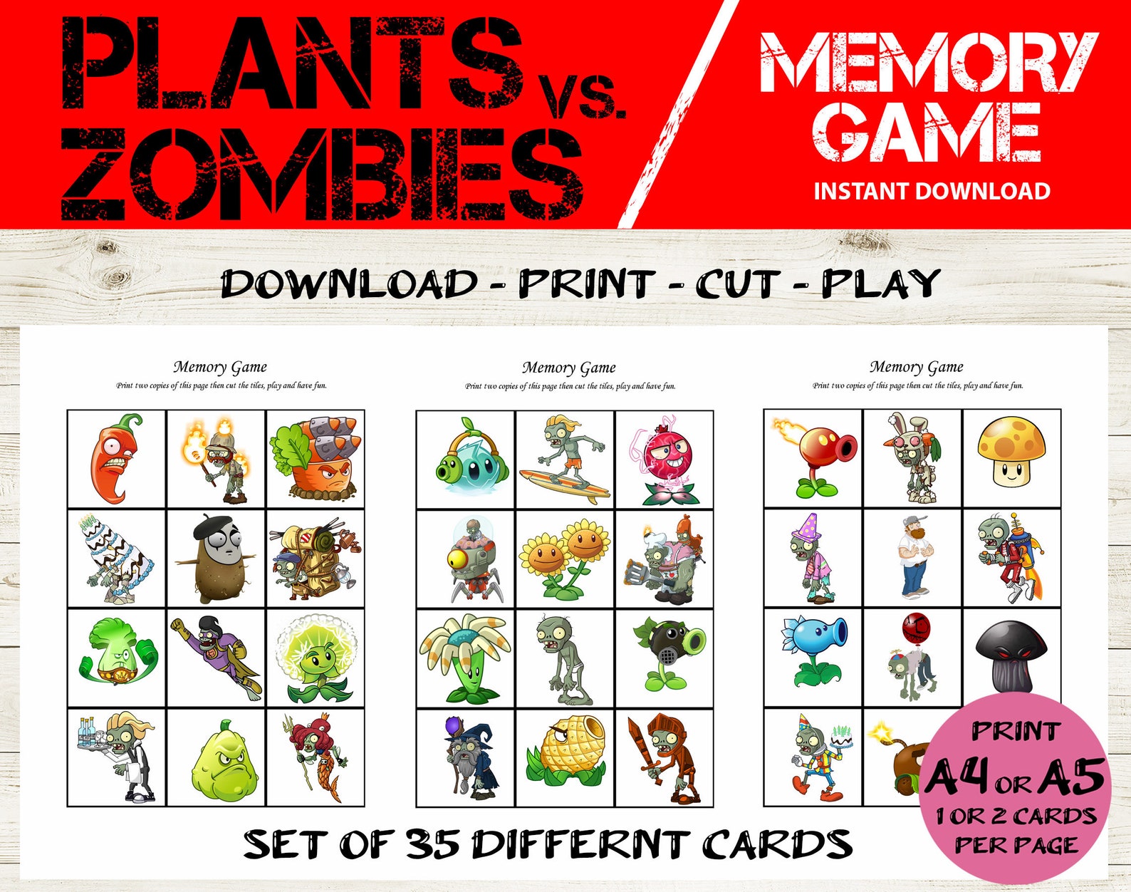 30 Card Plants Vs Zombies Bingo &amp; Memory Game Plants Vs - Etsy