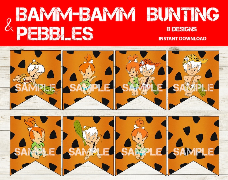 Bam-bam &amp; Pebbles Character Banner Printable Pebbles and Bam - Etsy